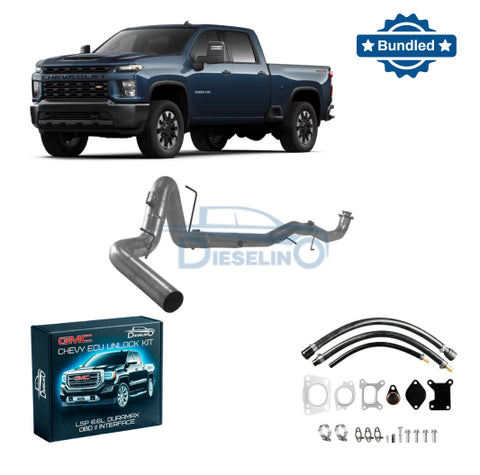 Full delete kit with 4-inch downpipe-back exhaust, ECU unlock kit and EGR delete kit for L5P Duramax 2020-2023